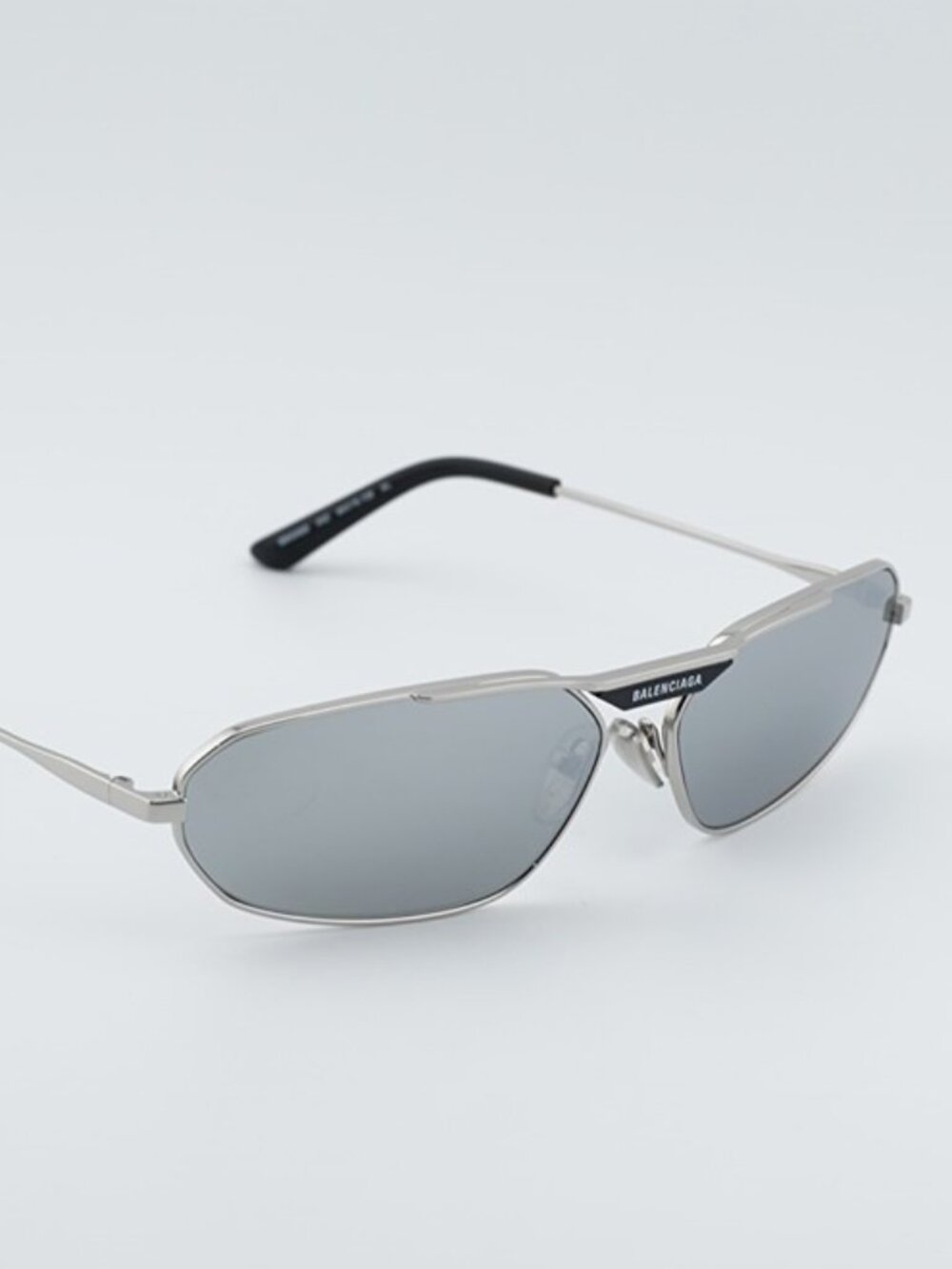 Balenciaga BB0245S 002 Sunglasses Silver Geometric Frame, Silver Mirror Lenses